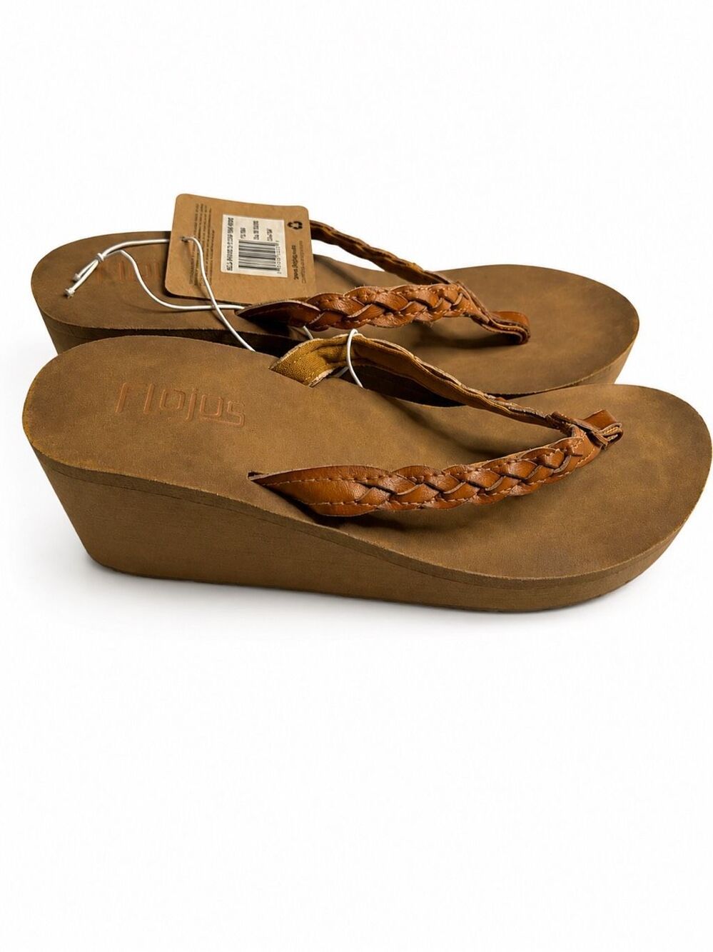 NWT Flojos Nella Tan Braided High Wedge Flip Flop Sandals Women’s Size 8 New